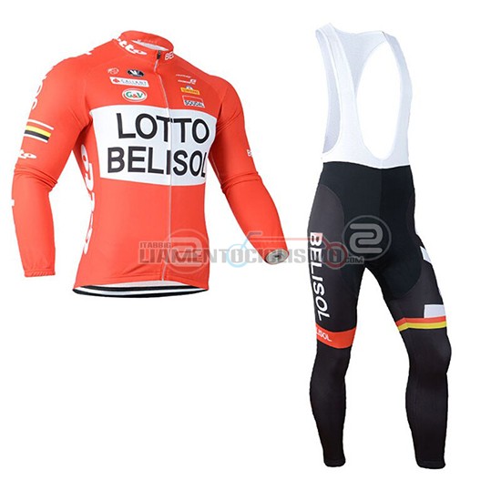 Abbigliamento Ciclismo Lotto Soudal Manica Lunga 2019 Arancione Bianco